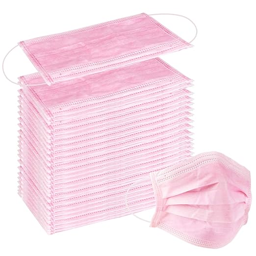 Wecolor 100 Pcs Pink Masks, Disposable Face Mask, 3 Ply Protection Masks