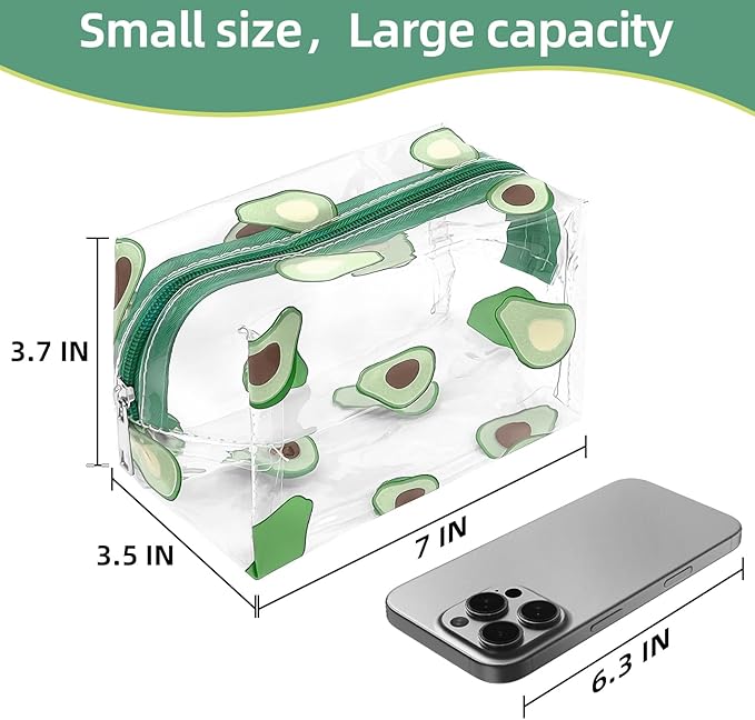 CarryEpic Clear Makeup Bag, Small Clear Toiletry Bag for Travel, Cosmetic Makeup Organizer Bags with Zipper, Plastic PVC Pouch Transparent Zip for Purse Reusable TSA Approved Quart Size (Avocado)