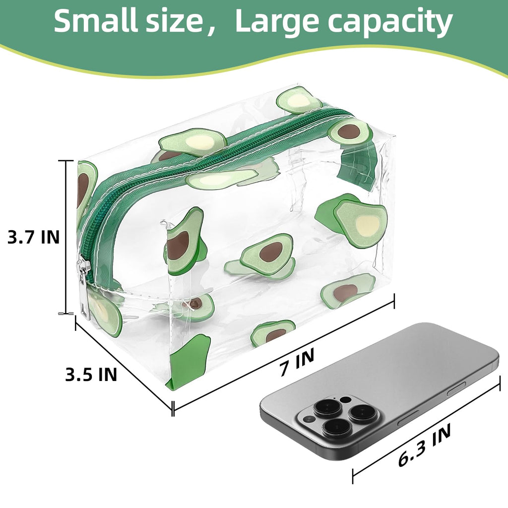 CarryEpic Clear Makeup Bag, Small Clear Toiletry Bag for Travel, Cosmetic Makeup Organizer Bags with Zipper, Plastic PVC Pouch Transparent Zip for Purse Reusable TSA Approved Quart Size (Avocado)