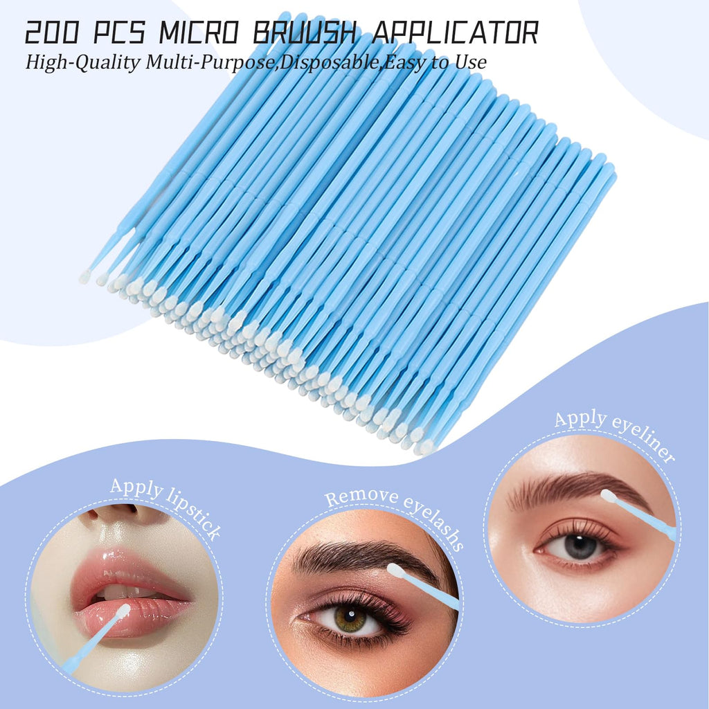300 PCS Eyelash Extension Supplies Kit, Disposable Micro Swab Brush, Eyebrow Spoolie, Lip Brush, Mascara Wand Applicator (Light blue kits)