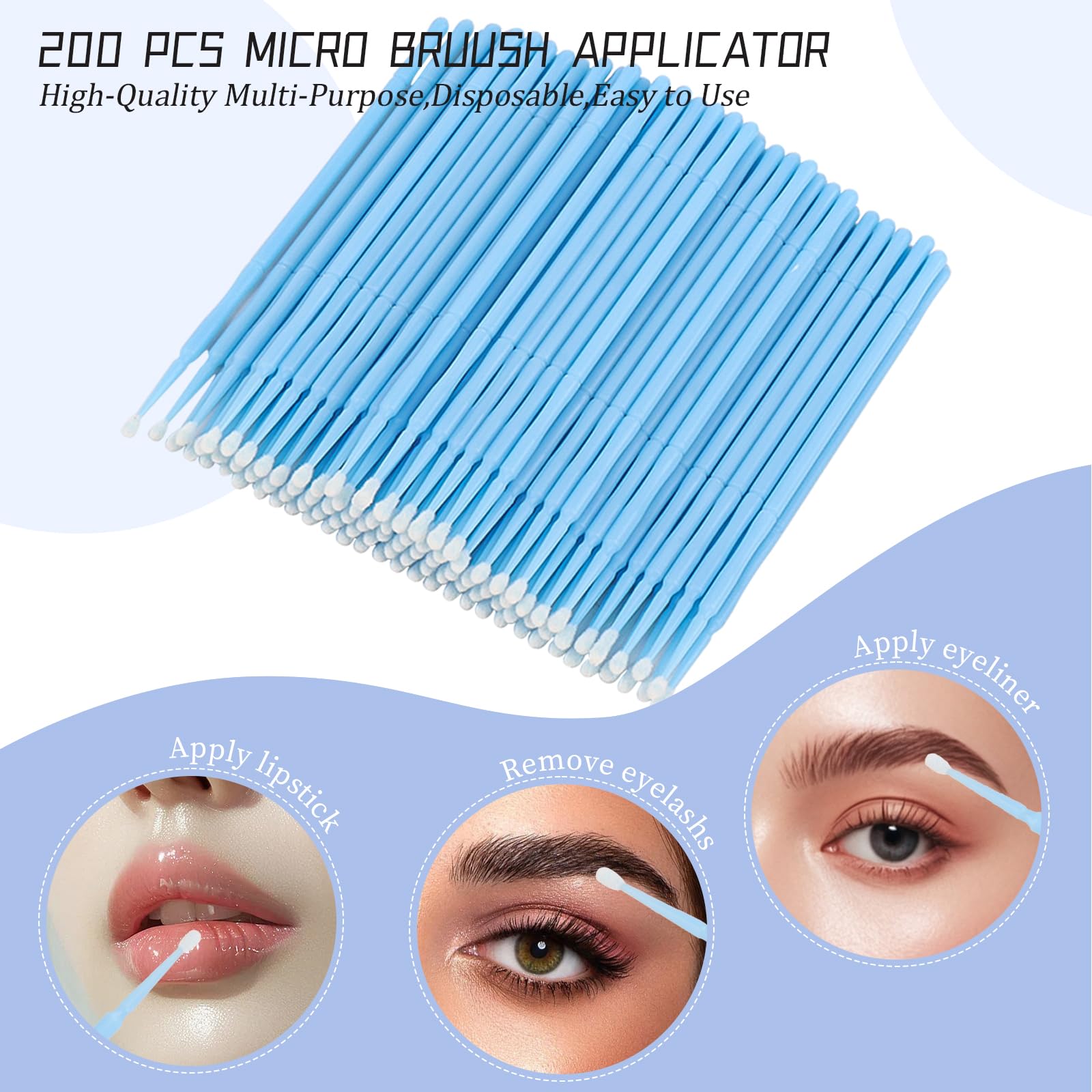 300 PCS Eyelash Extension Supplies Kit, Disposable Micro Swab Brush, Eyebrow Spoolie, Lip Brush, Mascara Wand Applicator (Light blue kits)