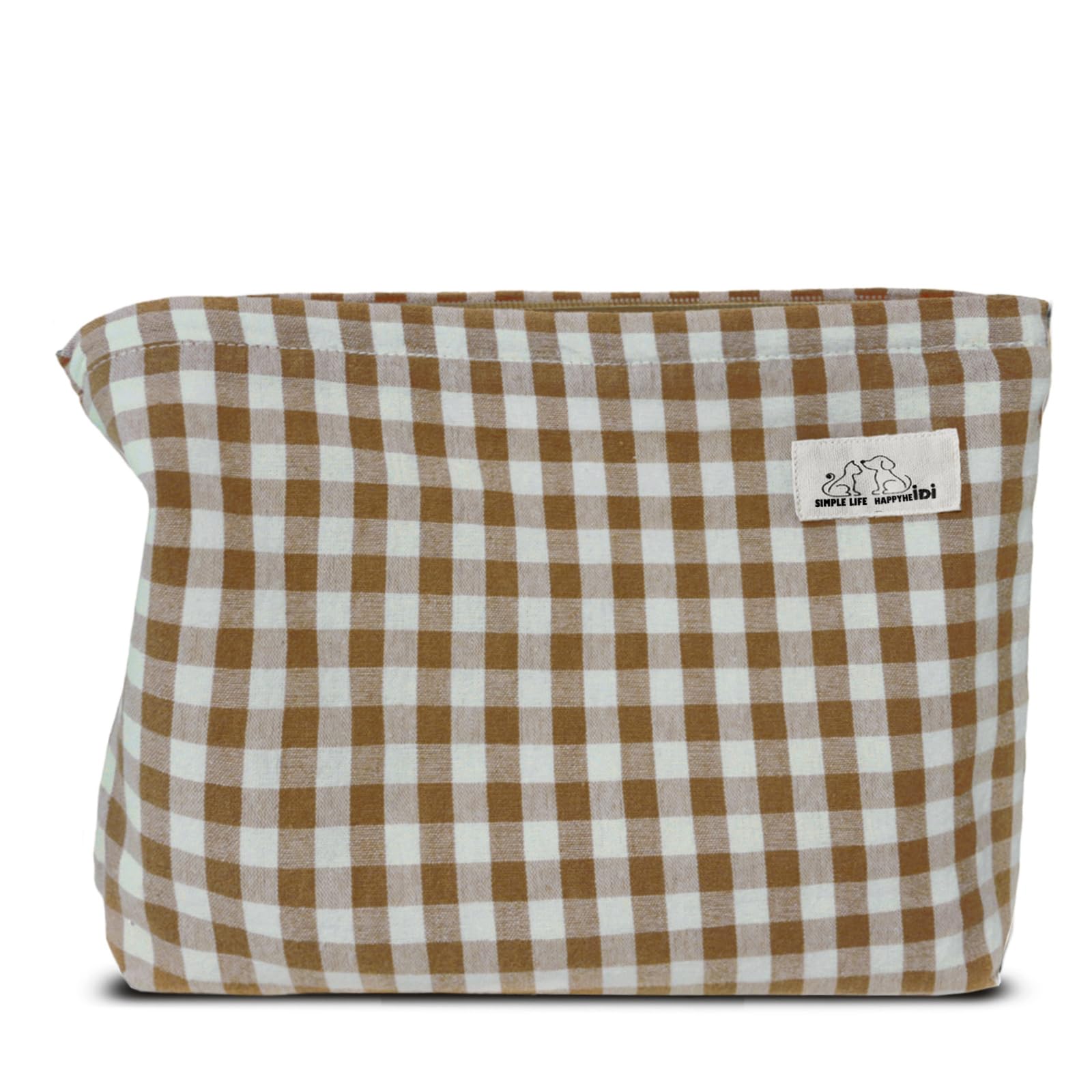 HAPPYHEIDI Large Makeup Bag Travel Cosmetic Pouch, Green Gingham