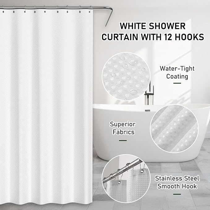 InnJoey Bathroom Accessory Set - Bathroom Set, 27PC Bathroom Accessories Set, White Bathroom Sets with Shower Curtain and Rugs, Mini Trash Can, Toilet Brush, Trash Can & Soap Dispenser