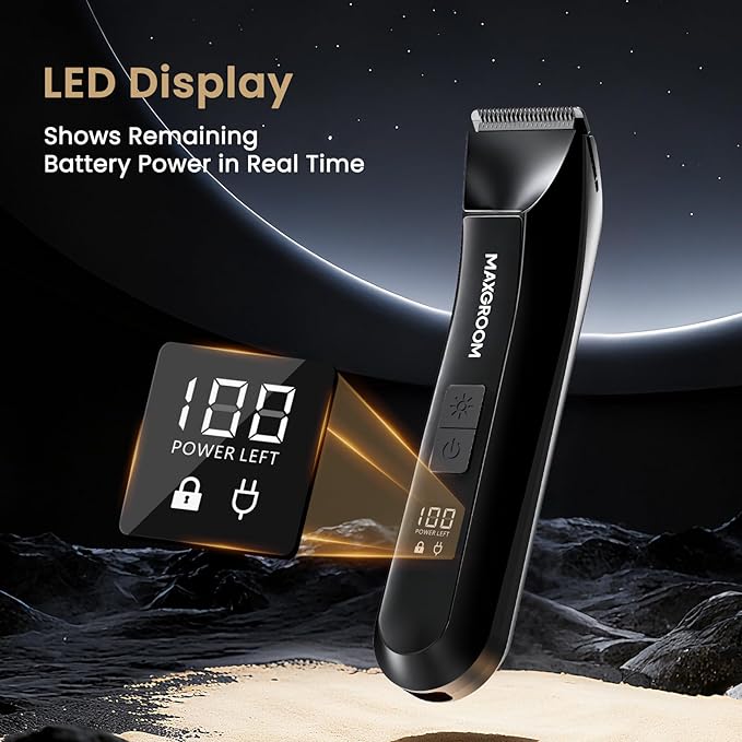 MAXGROOM Manscape 3-In1 Body & Pubic Hair Trimmer for Men, IPX7 Waterproof Ball & Groin Shaver with LED Light, Electric Razor with Travel Pouch & USB Rechargeable, Gifts for Men (Black)