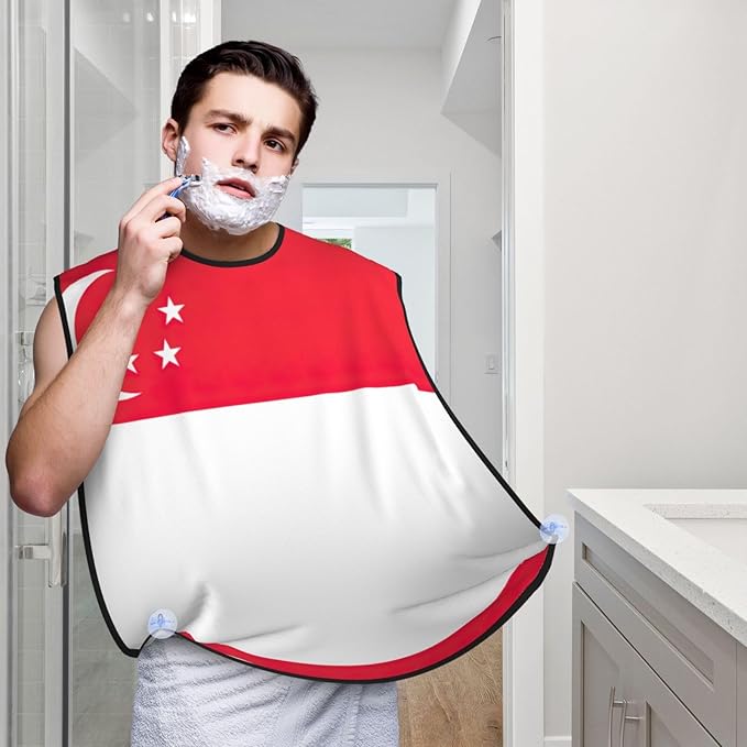 NOUZU Singapore Flag Print Beard Bib Apron For Men, Beard Hair Catcher For Men Shaving Trimming,Beard Cape Cloth