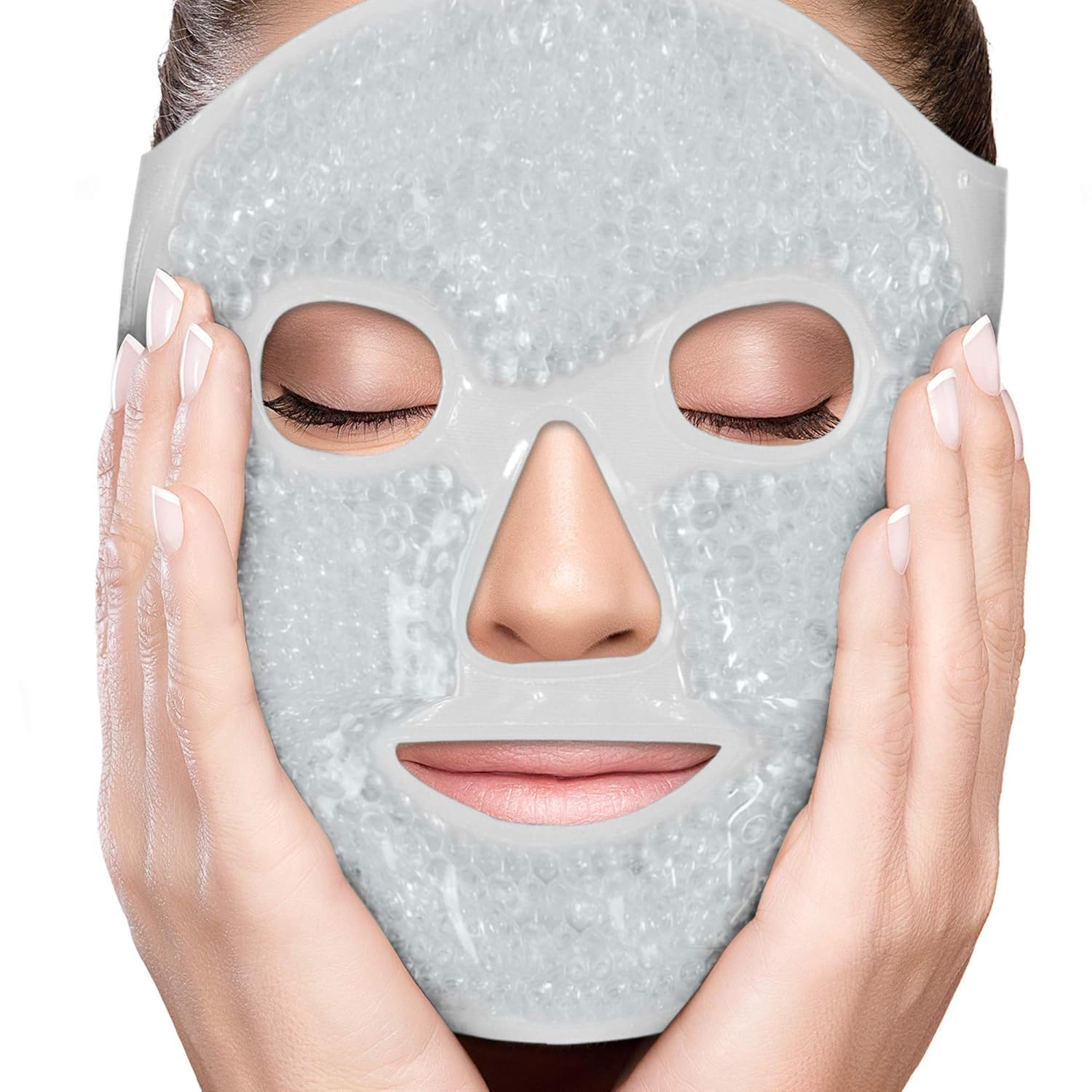 Perfecore Eye Mask Get Rid of Puffy Eyes Migraine Relief, Sleeping, Travel Therapeutic Hot Cold Compress Pack with Cover Gel Beads, Spa Therapy Wrap for Sinus (White)