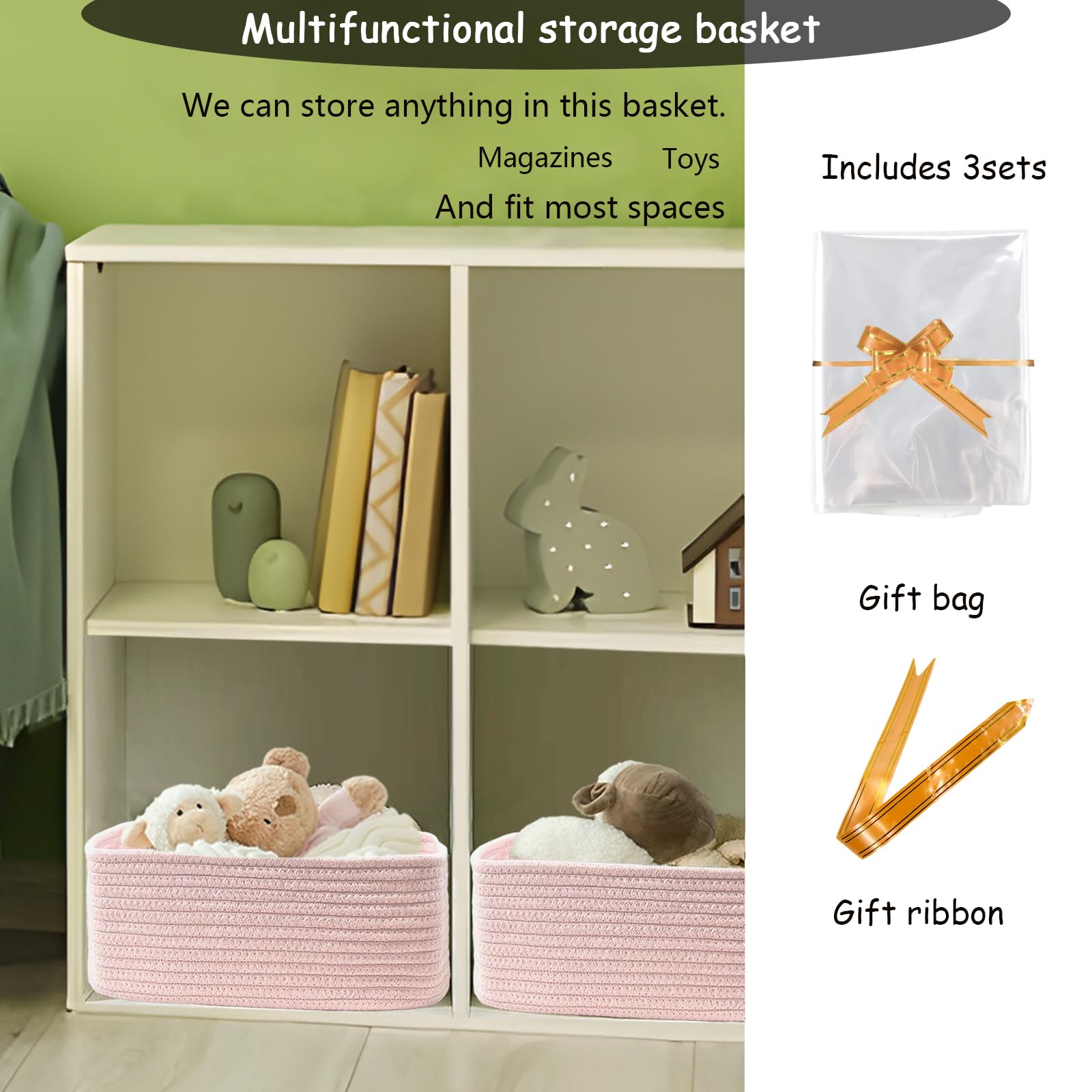 COMFY-HOMI 11.5"x7.5"x4.7" Storage Baskets for Organizing | Cotton Rope Woven Basket | Toy Storage Bin Box | Basket for Shelves, Closet Organizer Bin, Decorative Closet Shelf, 1 Pack
