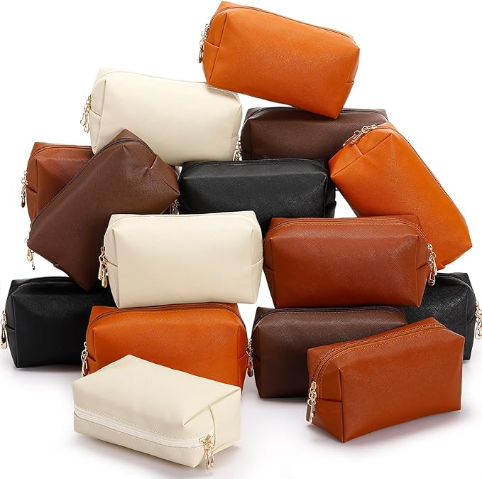 Kigeli Aesthetic Makeup Bags PU Leather Cosmetic Pouches Waterproof Plain Toiletry Bags Makeup Pouches Bulk for Women Party Gift Travel Storage Organizer(Mixed Color,7.1 x 2.8 x 4.3 in)