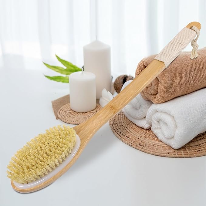 OWIIZI Back Scrubber Brush for Shower Body Brush with Stiff Sisal Bristles