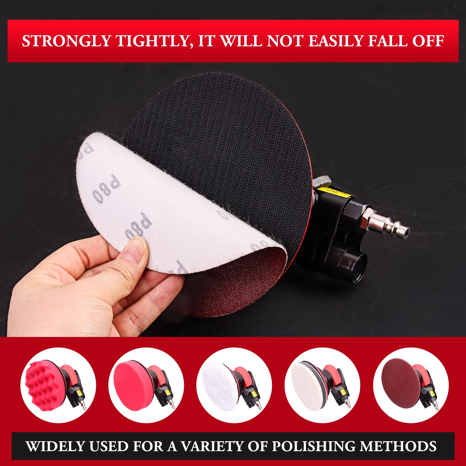 Rycubre pneumatic Air Sander 5/6 Inch DA Palm Sander for auto body, High Speed Random Orbital Sander for Woodworking & Auto Polishing (6 Inch)