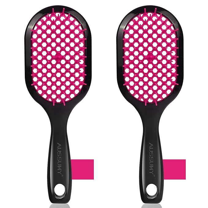 Aussumy Vented Detangling Hair Brush - 2 Pack Detangler Hairbrush for Effortless Tangle Removal - Ultra-Soft Bristles -For Natural Curly Straight Wet Dry Damaged Hair for Women Men Kids