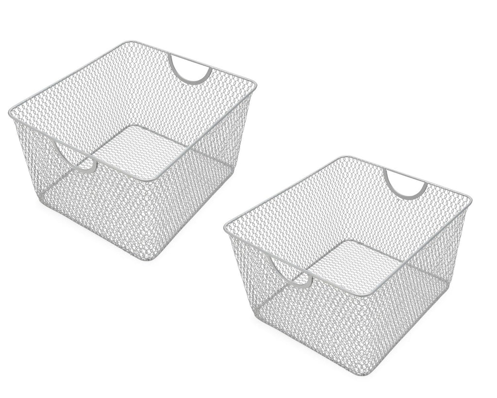 YBM Home Kitchen Pantry Organizer Wire Basket for Shelves, Cabinets, Pantry, Countertop, Mesh Open Storage Bin Metal Basket for Organizing Food Supplies 10” x 9” x 6”, Pack of 2, Silver