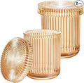 SheeChung Glass Qtip Holder Dispenser, 2-Pack Apothecary Jars- Vintage Sunburst Bathroom Organizer & Storage Set -Vanity Canister for Cotton Swabs, Balls, Pads - Luxury Modern Farmhouse Decor (Amber)
