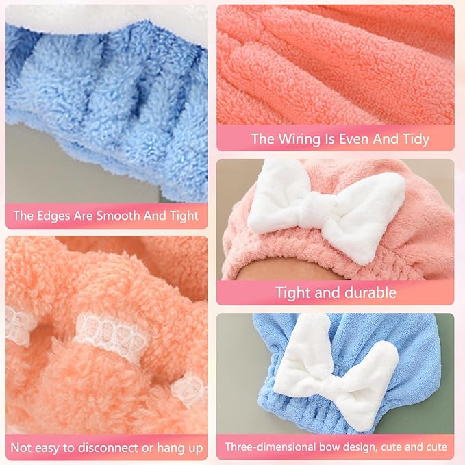 ploreatu Microfiber Hair Drying Caps, Christmas Absorbent Hair Towel Wrap for Women Wet Hair Quick-Drying Hair Towels, Soft Bow Tie Wet Hair Towel Wrap for Party Favors Goody Bag Filler (4 PCS)