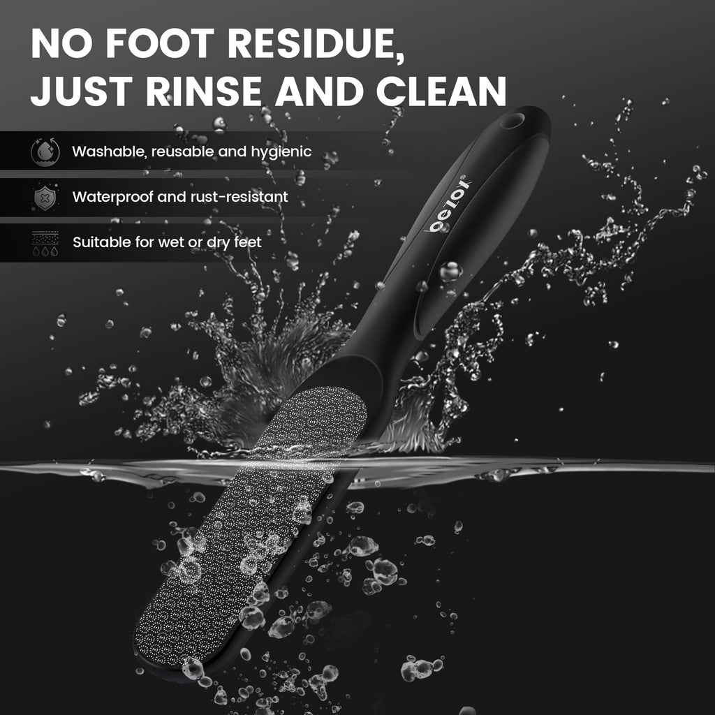 BEZOX Double-Sided Glass Foot File Callus Remover(1 PCS), Foot Scrubber for Dead Skin, Smooth Feet Pedicure Tools for Feet, Pumice Stone for Feet, Heel Scraper for Cracked Heels - Black