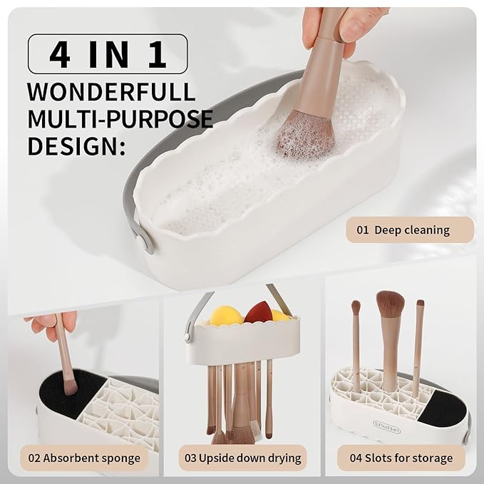 DUcare Makeup Brush Cleaner Mat 4 in 1 Silicone Makeup Brush Cleaner Bowl Cosmetic Brushes Cleaning Tool Organizer for Storage and Air Drying