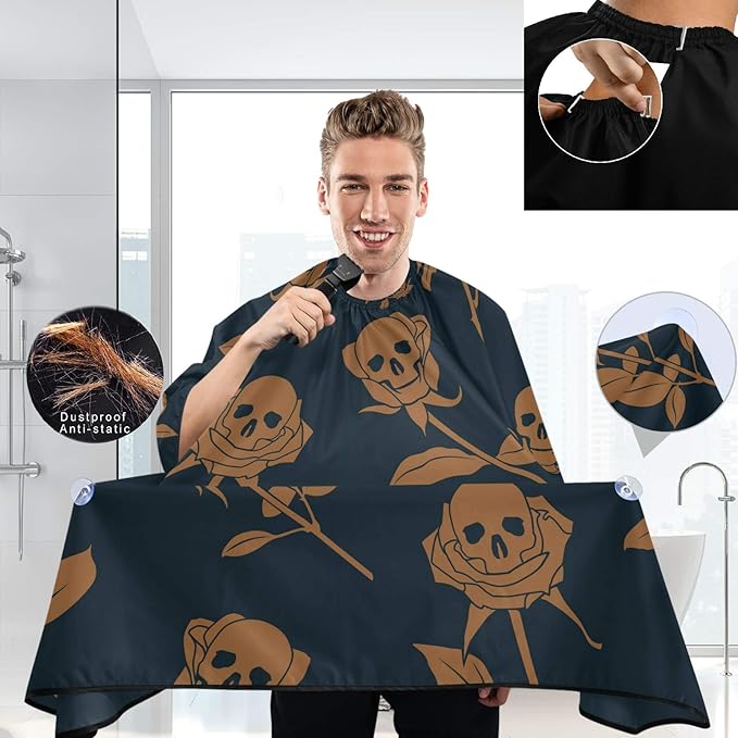 Visesunny Barber Cape - Skull Rose Polyester Hair Cutting Salon Apron Anti-Static Haircut Water-Resistant Shaving Cloth Beard Shaving Bib Hairdressing Cape