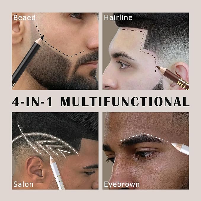 Noerrors 12Pcs Barber Pencil Set Hairline Enhancement Pencils Kit for Lineup Magic Beard Shaping Beard Guide Pen with Sharpener Barber Chalk for Beard Makeup Design for Men White Black Tan Brown