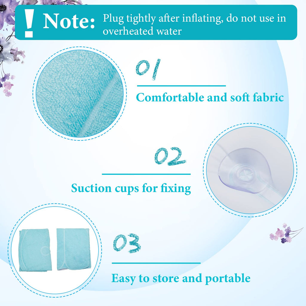 Jetec 2 Pcs Inflatable Bath Pillow with Suction Cup Terry Cloth Covered Bath Pillow Shell Shape Bathtub Spa Pillows Comfortable Soft Cushion Neck Support Fits All Pool Bathroom Home Spa Hot Tub(Blue)