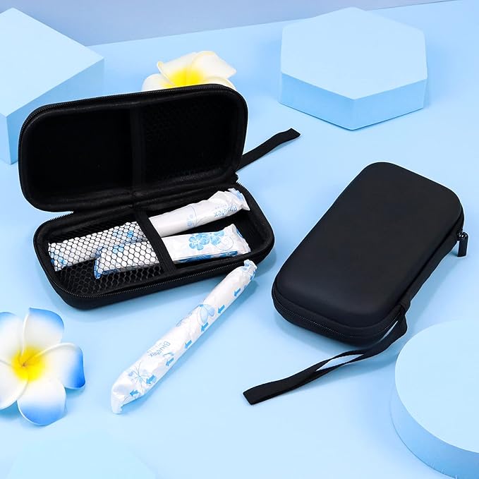 Tuciyke Tampon Holder for Purse,2 Pack Black Tampon Storage Bag with Zipper 6.3x3.3x1.2 inches Small Pouch for Feminine Products Portable Period Bags for Women,Ladies
