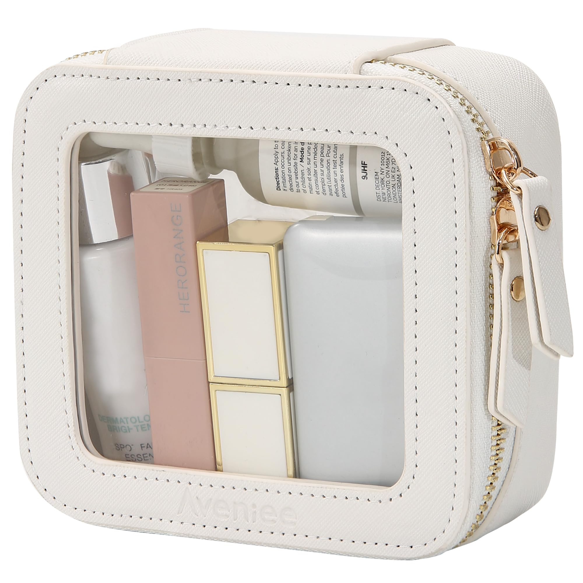 Aveniee Clear Makeup Bag Small, Mini Travel Toiletry Bag Cosmetic Bags Organizer, TSA Approved Clear Makeup Case Pouch with Zipper, Car Essentials for Women Men,White