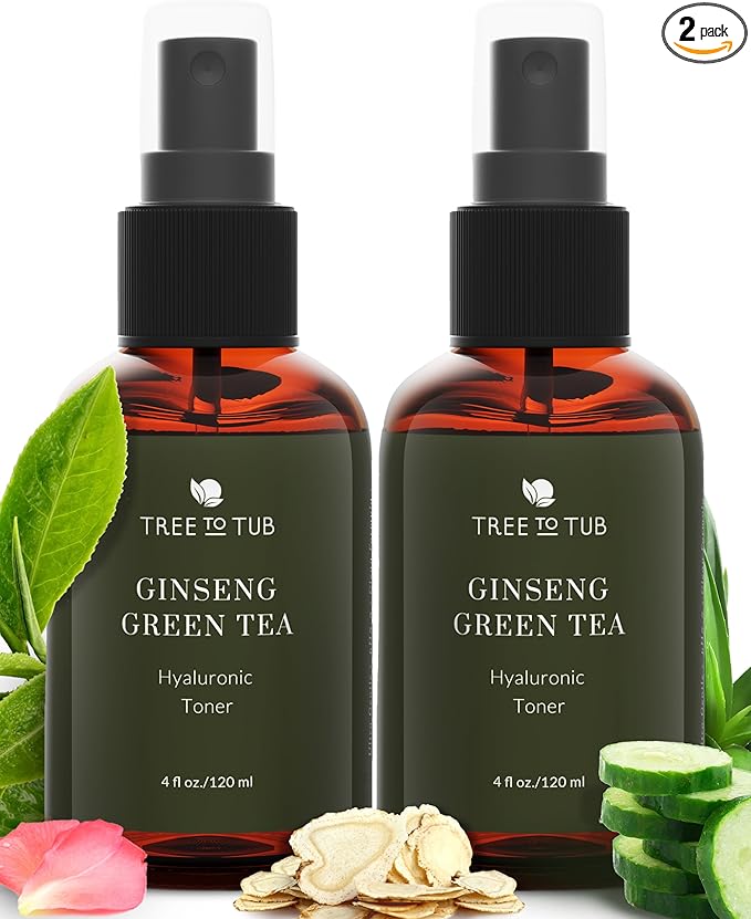 Tree To Tub Hydrating Facial Toner Spray for Dry & Sensitive Skin - Alcohol Free Witch Hazel & Rose Water Face Toner for Women & Men w/Hyaluronic Acid, Vitamin C, Organic Green Tea 2 Pack