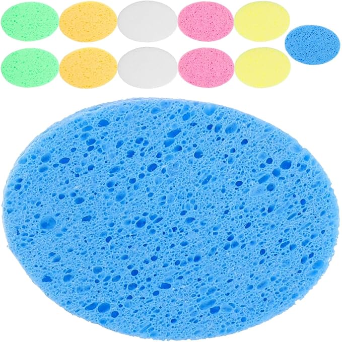 Operitacx 12Pcs Oval Facial Sponges, Facial Scrubber Scrub Pads Wash Sponges for Cleansing, Exfoliating, Makeup Removal