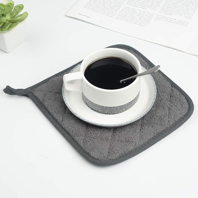 Lifaith Pot Holders for Kitchen, 100% Cotton Terry Pot Holder Set of 5, Heat Resistant Hot Pads for Cooking, Baking, Hot Dishes and Countertop Protection, Mineral Gray