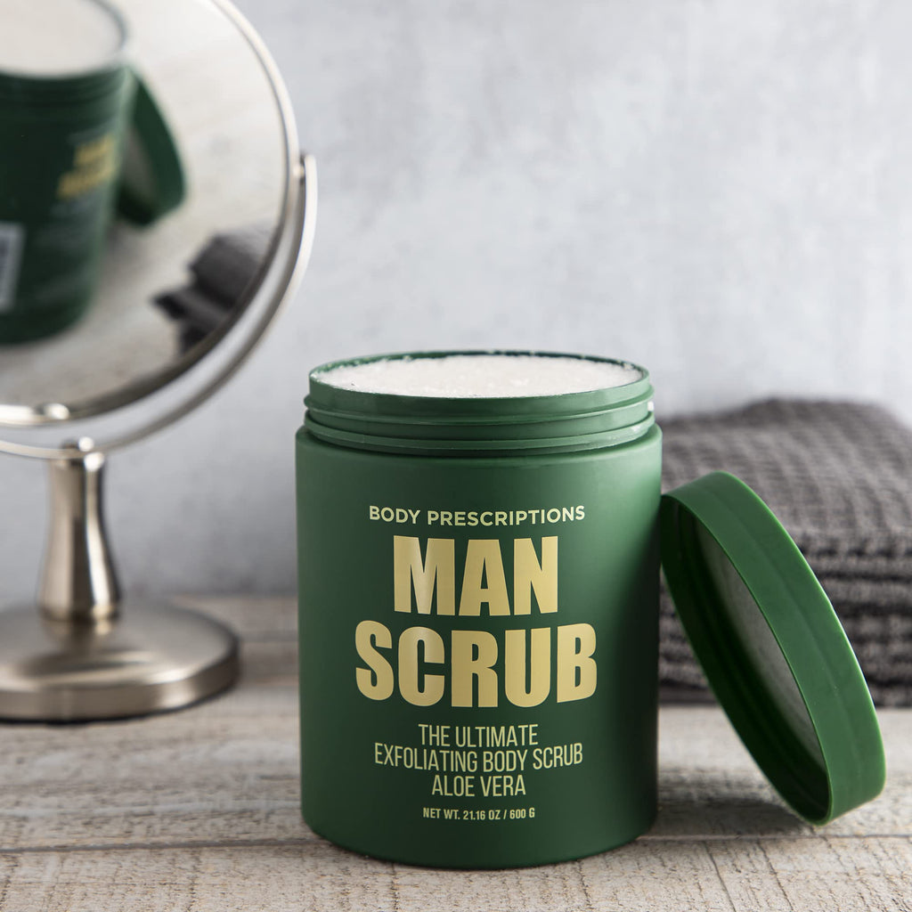 Body Prescriptions Men’s Exfoliating Body Scrub – Ultimate Skin Cleansing Wash in Jar with Twist-Top Lid, For All Skin Types, 21 Ounce (Pack of 2), Aloe Vera
