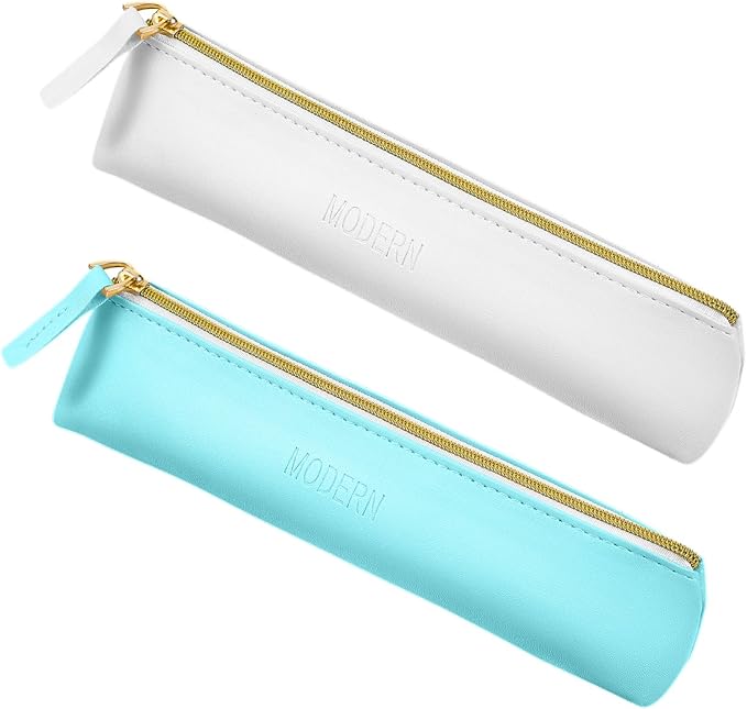 Tucnoeu 2pcs Small Leather Pouch Mini Cosmetic Bag for Purse Small Make Up Bag with Zipper Portable Small Cosmetic Organizer for Women and Girls(blue white)