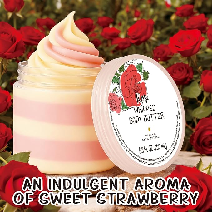 Embleaf Rose Whipped Body Butter, Shea Body Butter for Women Dry Skin, Natural Rose Lotion for Body Moisturizer-Deep Moisturizing and Softening-6.8 floz(200ml)