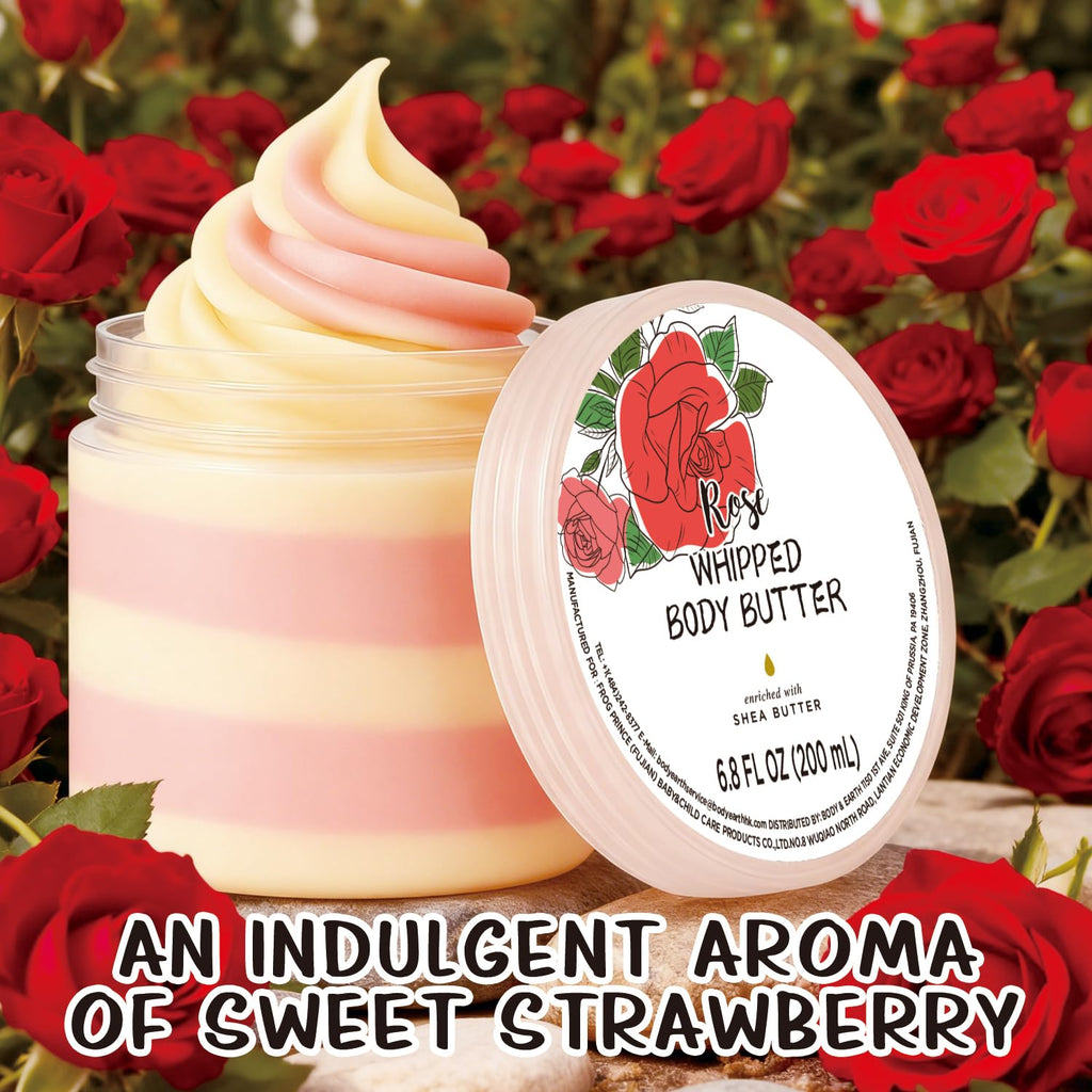 Embleaf Rose Whipped Body Butter, Shea Body Butter for Women Dry Skin, Natural Rose Lotion for Body Moisturizer-Deep Moisturizing and Softening-6.8 floz(200ml)