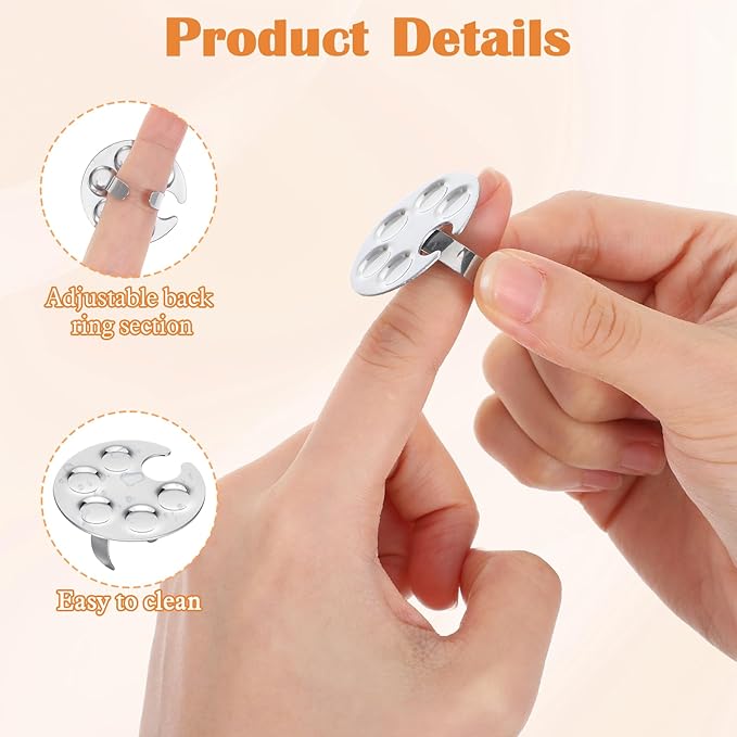 Piriuuo 4 Pack Mini Nail Art Palette, Nail Polish Mixing Plate Metal Manicure Palettes Tools with Finger Rings Nails Art Tools Makeup Palette for Mixing Nail-Art Foundation Cosmetic