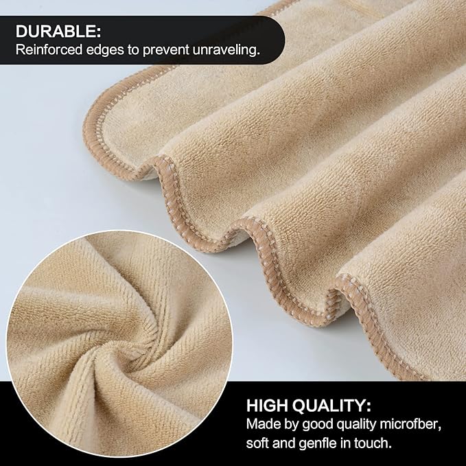 SINLAND Microfiber Facial Cloths Fast Drying Washcloth 12inch x 12inch (10pack, Cream)