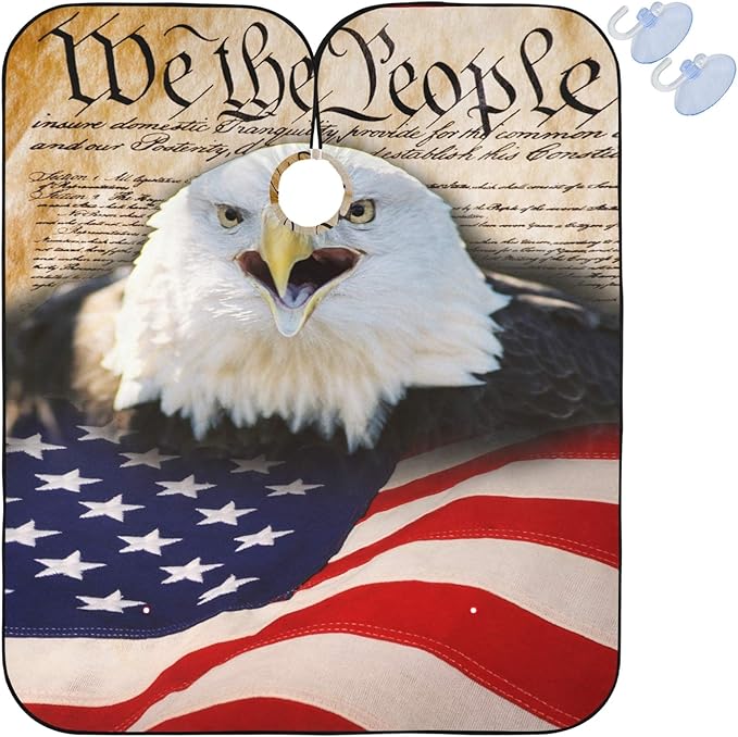 Visesunny Barber Cape with American Flag & Bald Eagle - Polyester Hair Cutting Salon Apron & Bib