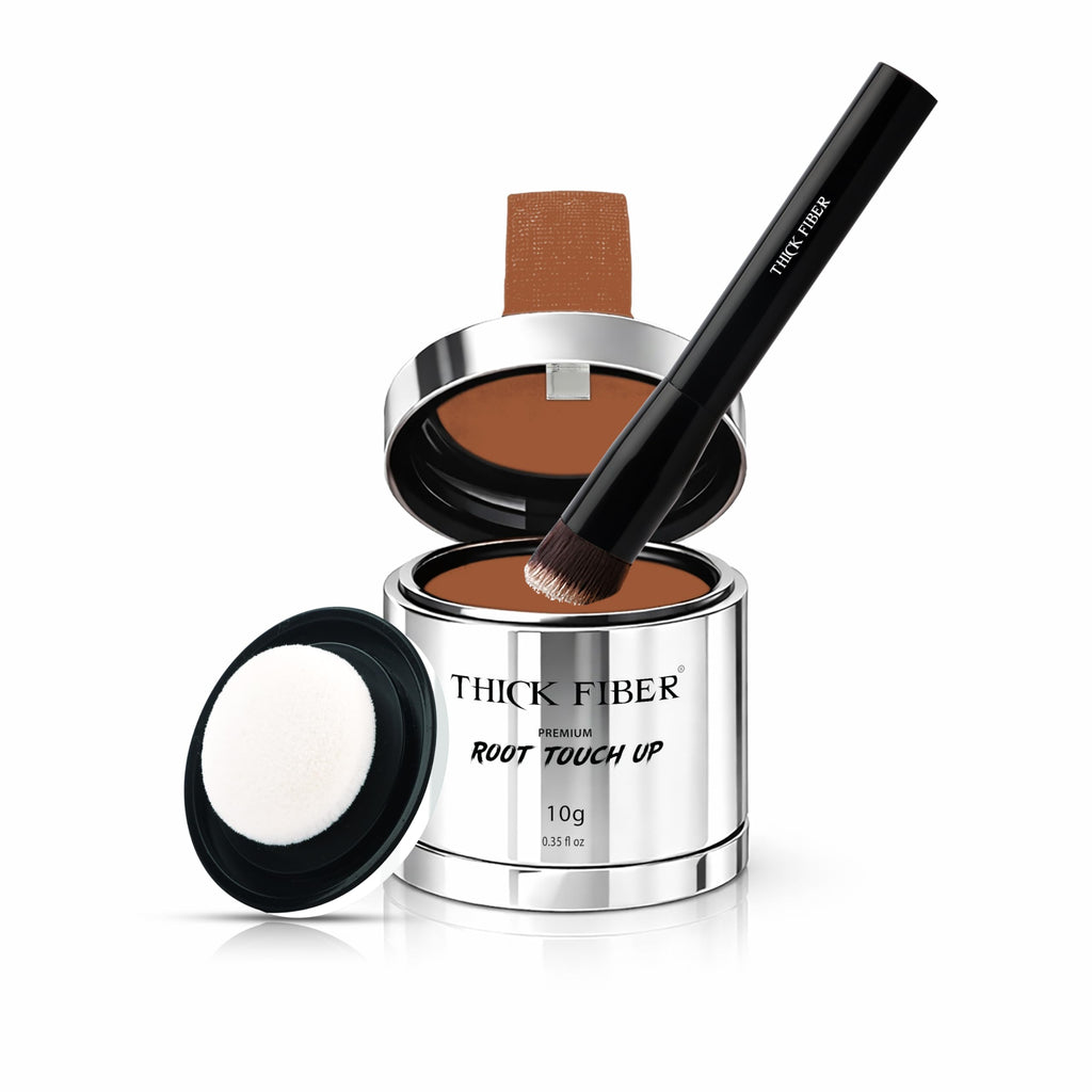 THICK FIBER Root Touch Up Powder with Brush – Covers Grey Roots, Thinning Hair & Bald Spots – Sweat & Water Resistant for Men & Women (Medium Golden Brown, 0.35 Ounce (Pack of 1))