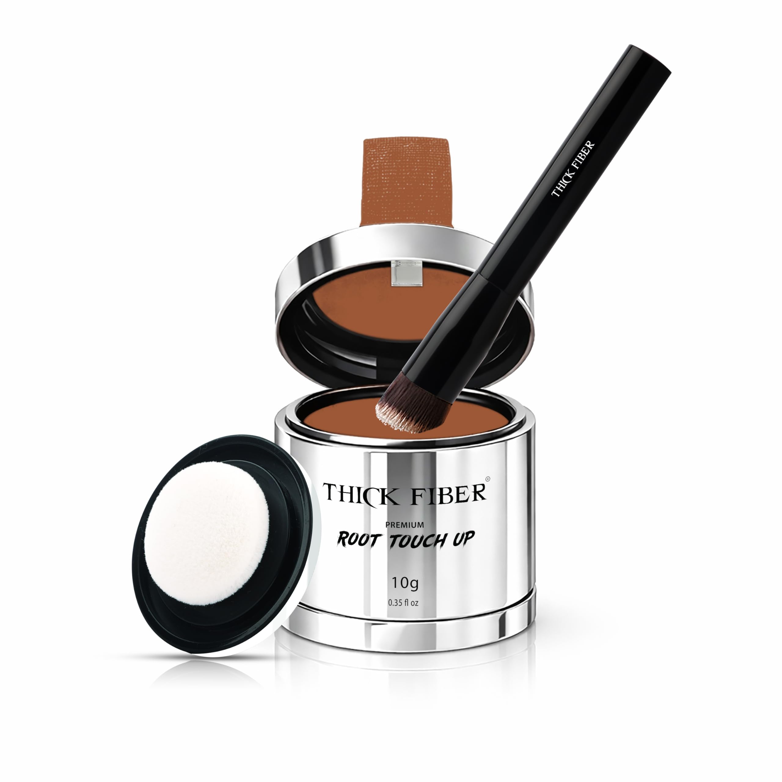 THICK FIBER Root Touch Up Powder with Brush – Covers Grey Roots, Thinning Hair & Bald Spots – Sweat & Water Resistant for Men & Women (Medium Golden Brown, 0.35 Ounce (Pack of 1))
