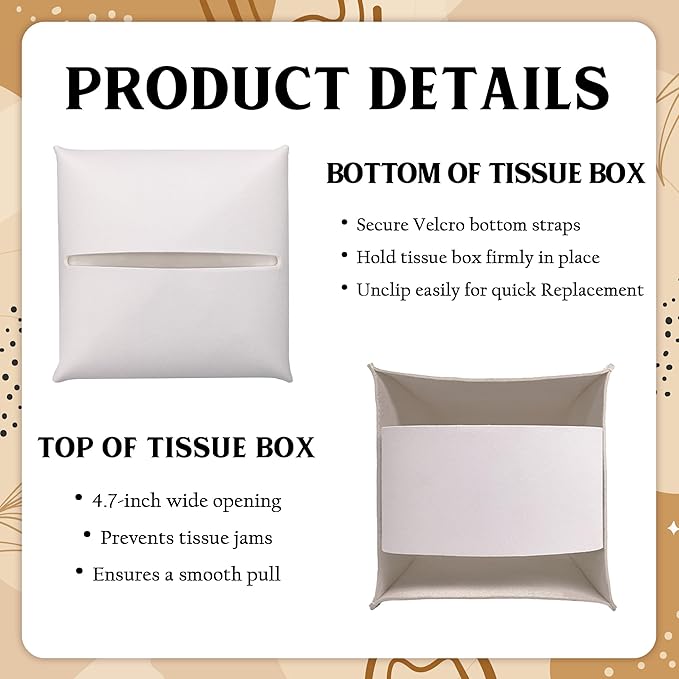 Bless Home & Flowers Bow Design Tissue Box Cover - Vintage PU Leather Waterproof Tissue Holder - Facial Paper Organizer for Home Bathroom Office - Desk Decorative Dispenser Box-B02
