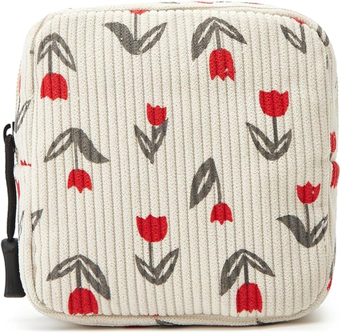 ZOEMTIU Small Makeup Bag for Purse,Mini Cosmetics Bag cute Zipper corduroy Cosmetic Pouch Storage Pouch Travel Toiletry Organizer for Women Girls(Tulip Red)