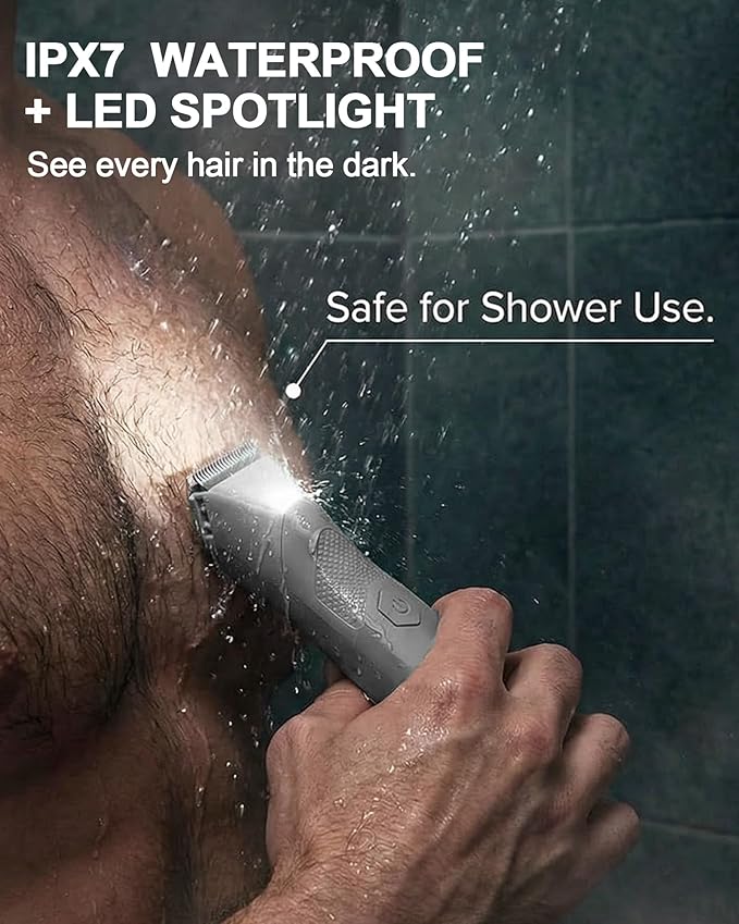 Body Trimmer for Men - Groin & Ball Shaver with Charging Dock - Constant Power No-Pull Electric Pubic Hair Clipper - 5-in-1 Guard Waterproof Body Groomer with LED Light, for Groin, Armpit & Body