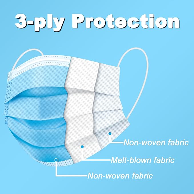 Disposable Face Masks 100 Pack, 3 Ply Breathable with Adjustable Nose Wire & Soft Ear Loops for Daily Use