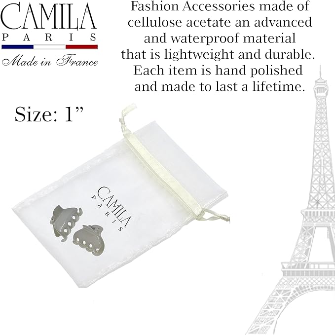 Camila Paris CP3661 French Hair Clip for Women, Small 1 inch Set of 2 Girls Hair Claw Clips Jaw Fashion Durable and Styling Hair Accessories for Women, Strong Hold No Slip Grip, Made in France