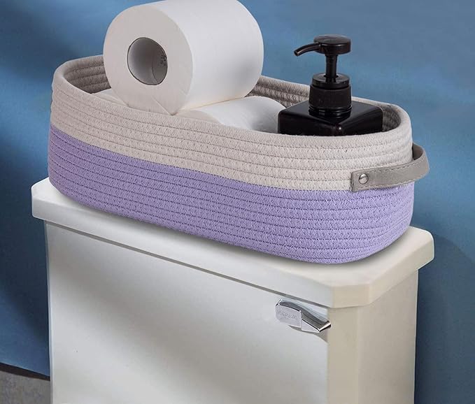 Oradrem Cotton Rope Woven Basket Toilet Paper Baskets for Organizing Decorative Basket for Boho Decor Small Storage Basket Gift Baskets 13"x5.9"x4" Purple
