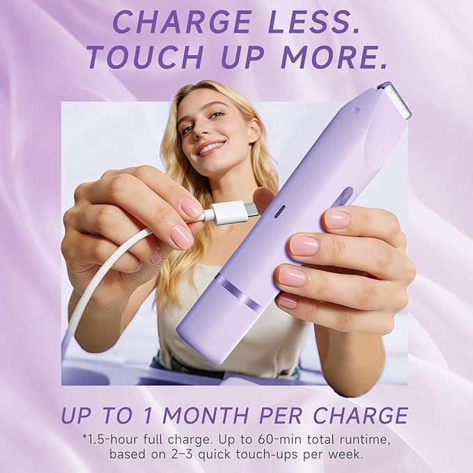 Bikini Trimmer for Women, Dual-Ended Electric Razor Personal Shaver for Bikini Line & Pubic Hair, Waterproof USB-C Rechargeable Body & Face Trimmer for Underarms & Legs (Lavender)