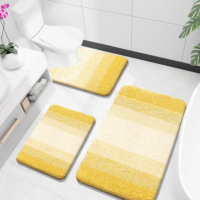 OLANLY Microfiber Bathroom Rugs Sets 3 Piece, 36"x24"+24"x16"+24"x20"