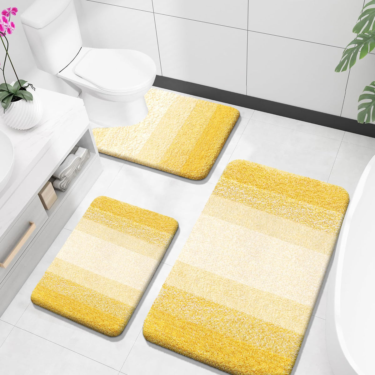 OLANLY Microfiber Bathroom Rugs Sets 3 Piece, Absorbent Bath Mats, Mauve