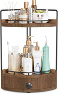 Aollewoiti 2-Tier Corner Bathroom Counter Organizer with Drawer, Dark Brown