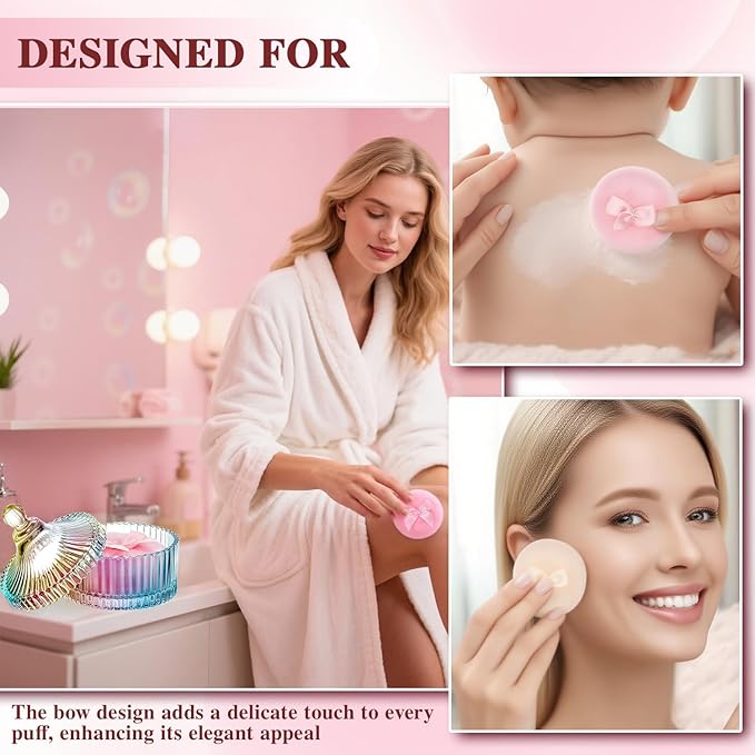 HUGOMOVA 5 Pcs Extra Large Body Powder Puff and Container Set – 5.43" Oversize Crystal Powder Container | 3.54" Ultra-Soft Velour Puff, Washable & Reusable, Ideal for Face (Colorful)