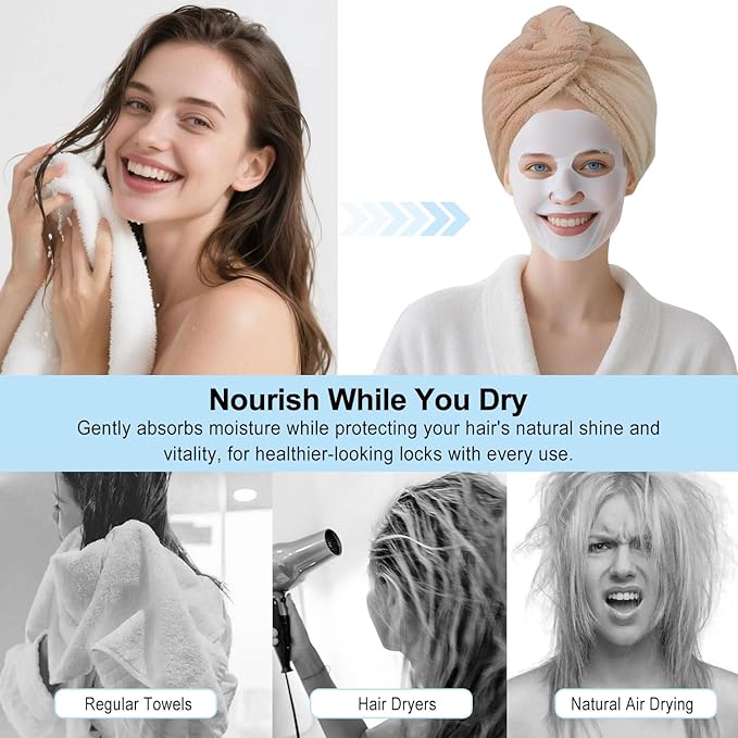 Microfiber Hair Drying Towel Wrap for Women, Hair Turbans Towel for Wet Hair,turbie Twist Hair Towels(The Color of the Picture is for Reference only) (Brown,Brown)