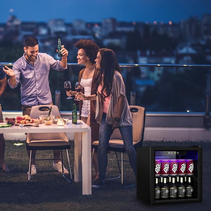 DOGHLY 1.3 Cu.ft Beverage Refrigerator Cooler, 60 Cans Mini Fridge with Glass Door, and Temperature controllable switch for Soda, Beer or Wine For Office or Bar with Removable Shelves